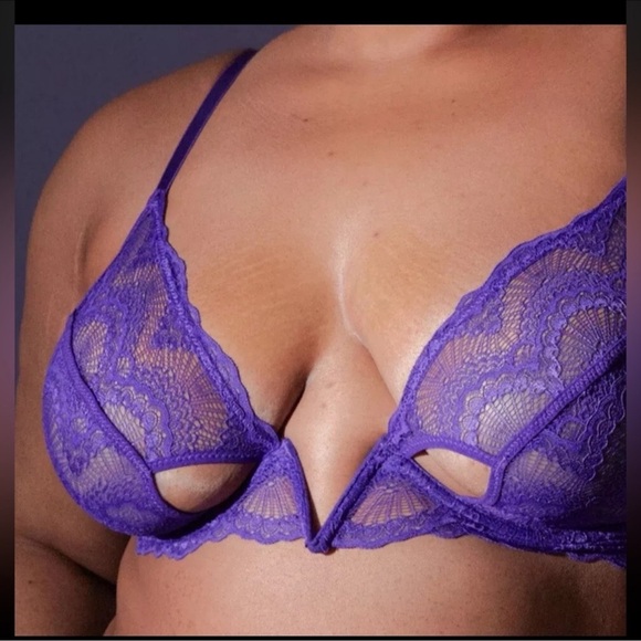 New Thistle and Spire Kane Cutout V Wire Bra Top Lace Sheer Purple 32C - Picture 2 of 9